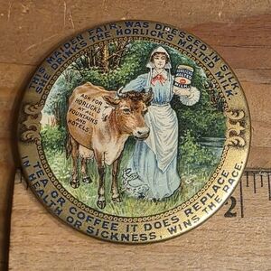 Antique 1920s Mirror Horlicks Malted Milk Advertisement Pocket Mirror 2 1/8"